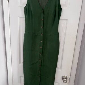 Sleeveless Dark Green Button-Front Midi Dress silk